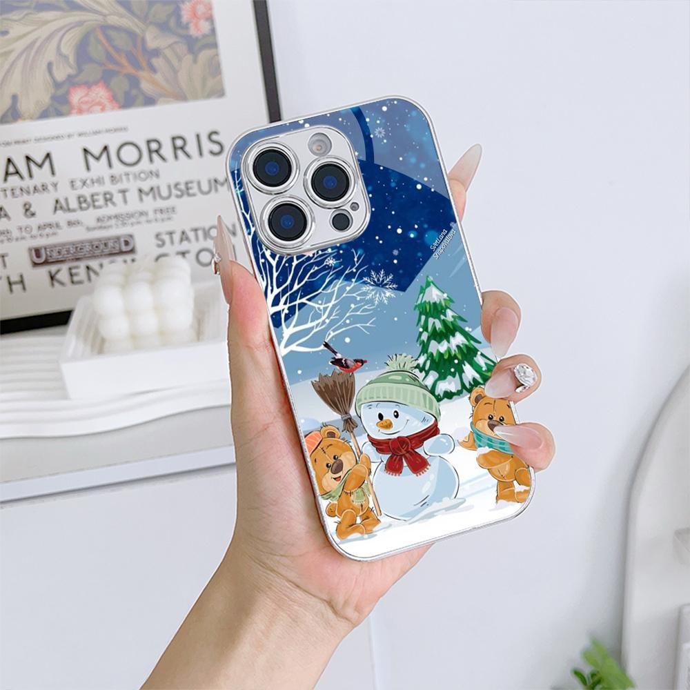 Чехлы для телефонов Ae108 Happy New Year Merry Christmas из гальванизированного стекла для Samsung S25 Ultra iPhone 16 Xiaomi Redmi OPPO, полная защита объектива, задняя крышка