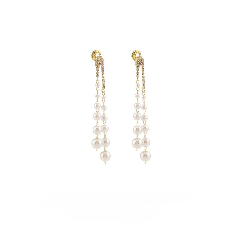 Элегантные длинные серьги с бахромой из искусственного жемчуга, женские модные роскошные серьги, серьги с москитной сеткой, зажим для ушей без отверстий для ушей