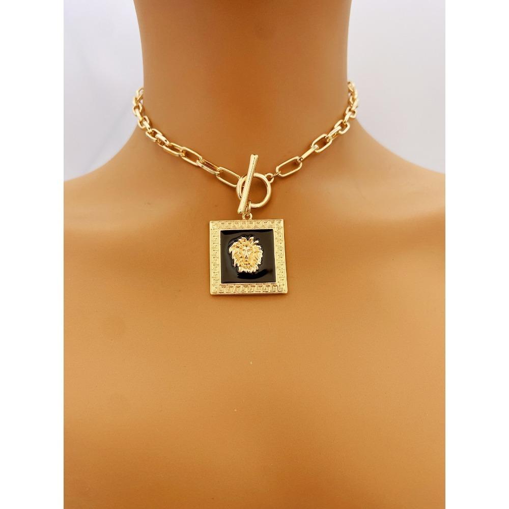 Преувеличенное короткое ожерелье с подвеской в ​​виде головы льва, ювелирное колье из цинкового сплава для женщин