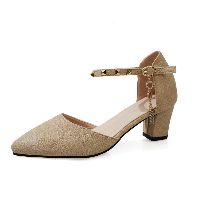 Туфли женские новые весенние и осенние женские туфли-лодочки однотонные с острым носком стразы однотонные пряжки элегантные высокие каблуки