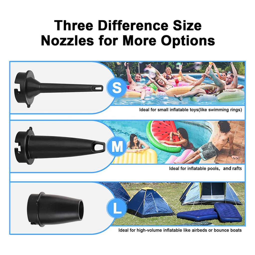 Портативный воздушный насос Беспроводной электрический воздушный компрессор Насос для накачивания и сдувания с 3 насадками и индикатором батареи