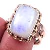 Natural Rainbow Moonstone Gemstone 925 Sterling Silver Two Tone Ring Size 9 M7o26
