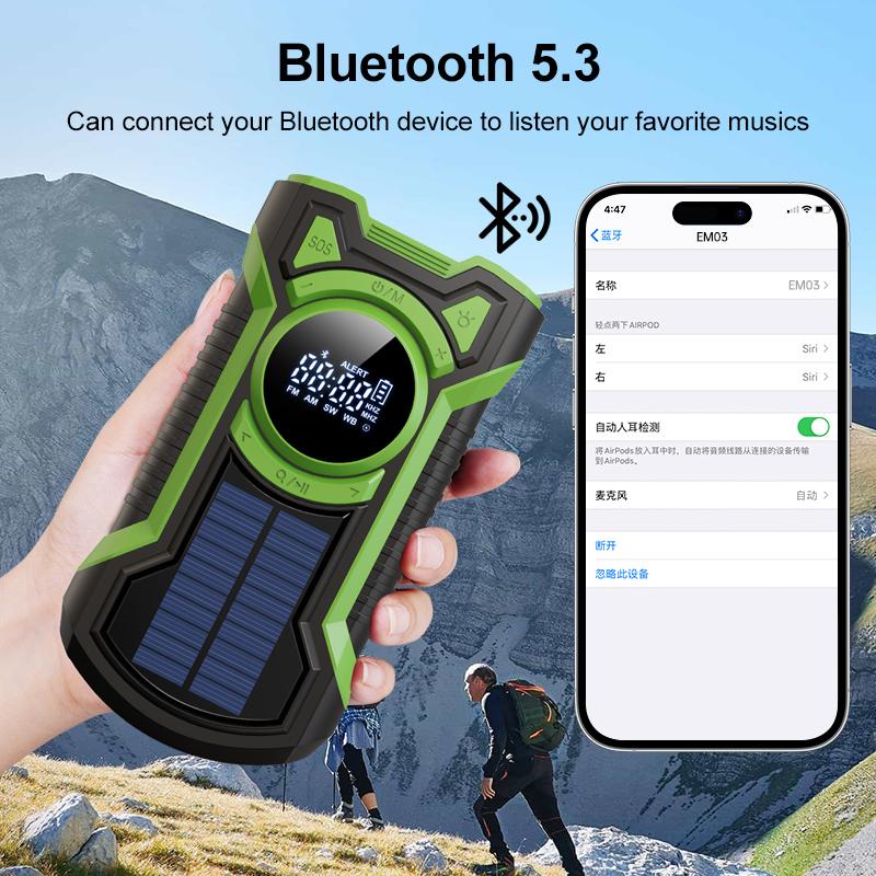AM/FM/SW Bluetooth-динамик IP65 Водонепроницаемый пылезащитный портативный радиоприемник с ручным генератором Динамо-фонарик Солнечное радио