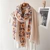 Cotton Linen Women Beach Scarf Flower Embroidery Shawls and Wraps Fashion Summer Hijab