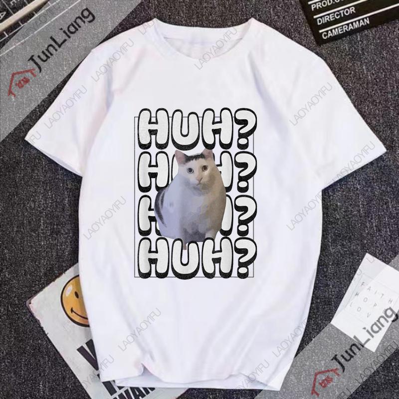 Huh Cat Meme Unisex's T-shirts Hip Hop Streetwear Cute Cats Humor Y2k Unisexga Unisex's T-shirt Short Sleeve Tee Funny Gifts Clothing