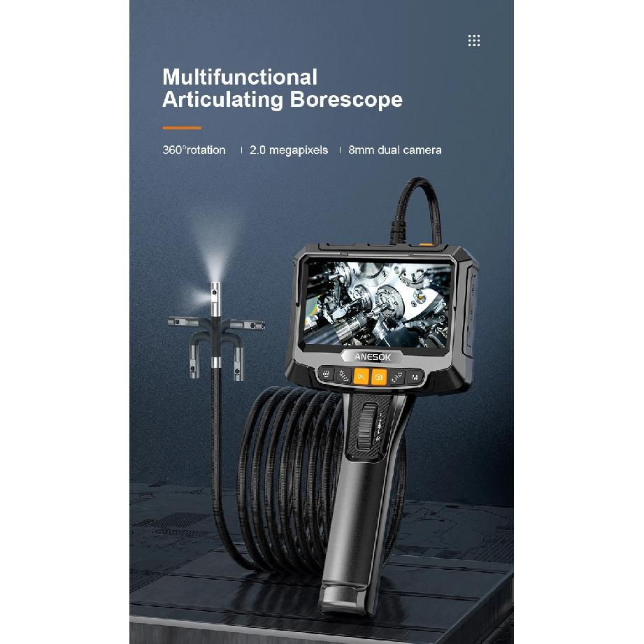 360° Steering Industrial Endoscope Camera 8mm 5"IPS Screen Single&Dual Lens Inspection Borescope 1080P For Car Engine Pip