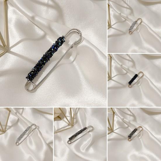 Crystal Waist Buckle Fixed Strap Charm Safety Pin Brooch Sweater Cardigan Clip Jewelry