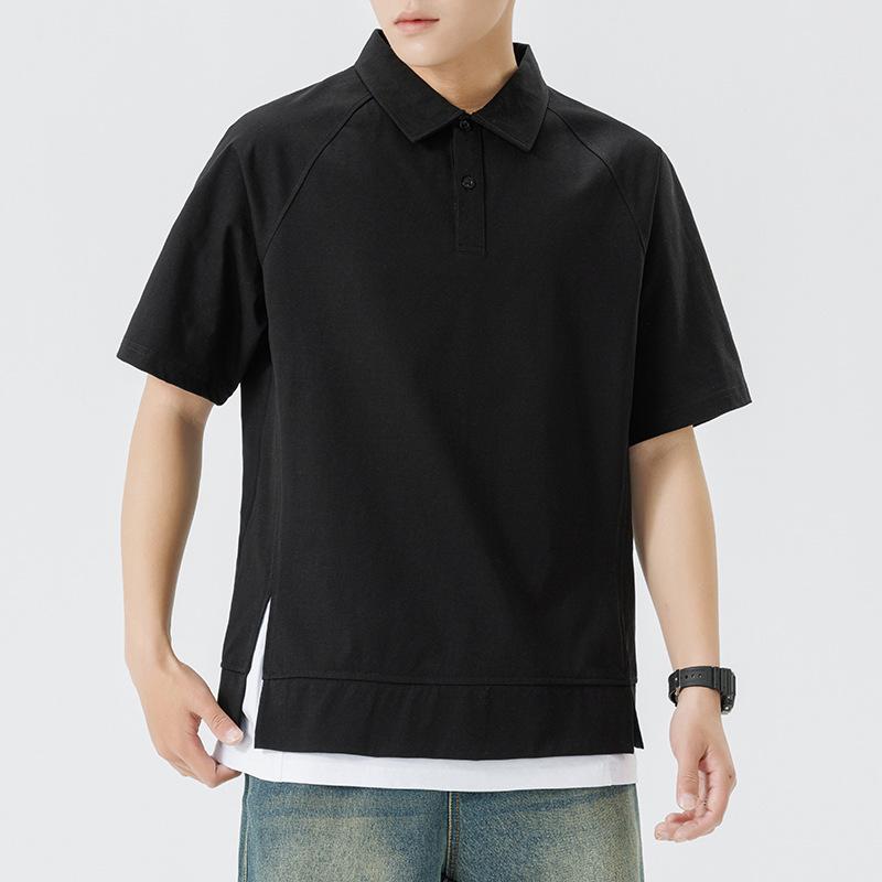Летняя мужская рубашка ПОЛО с лацканами, с коротким рукавом, имитация двойки, мужской лацкан, тонкий короткий топ
