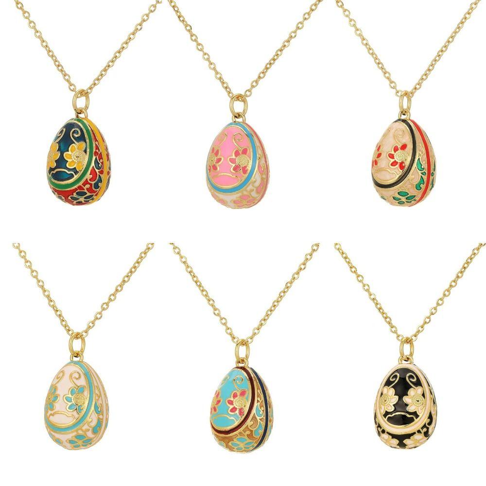 Bohemia Style Colorful Enamel Pendant Zircon Necklace Pendant Fashion Easter Egg Pendant Bridal
