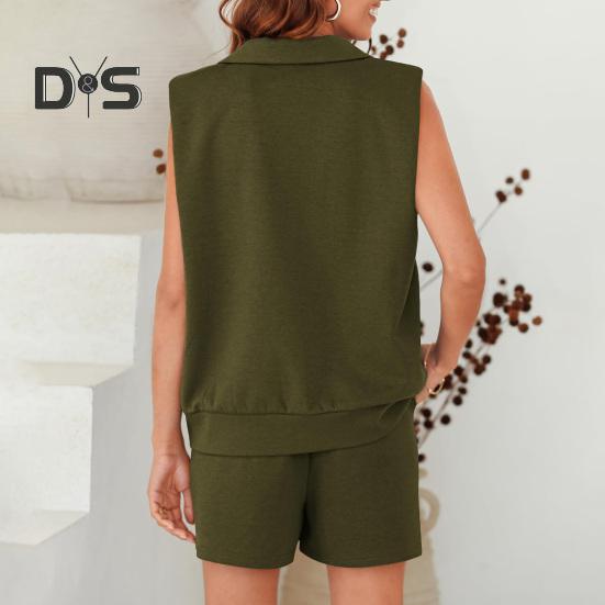 Женский комплект из двух частей, безрукавка, майка с V-образным вырезом и шорты на эластичной талии, спортивный костюм, летняя повседневная одежда для дома, спортивный костюм