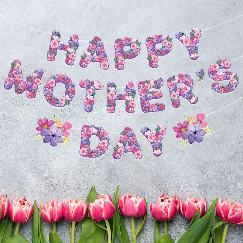 Фиолетовая буква С Днем Матери Баннер День Матери Выдвижной флаг Подвесной кулон С Днем Фестиваля Декор для вечеринки