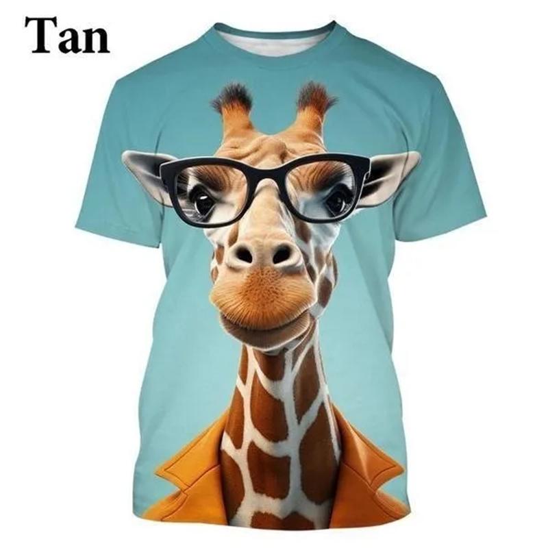 Funny Giraffe 3D Printed Men's T-shirt Cartoon Animal Hip Hop Casual Street Men's And Women's T-Shirt Tops