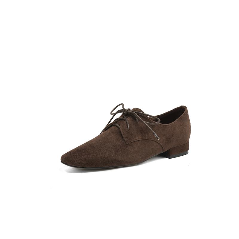 Fashion 2025 New Hot Sale Low Heel Lace Up Genuine Leather Sheep Suede Pumps Women Daily Walk Flats Young Girls Casual Autumn Shoes