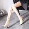 Ladies Knee High Shaft Shoes Elegant Heeled Pointed Toe Heels Elastic Women's Long Boots Leather New Rock Spring Autumn Quality