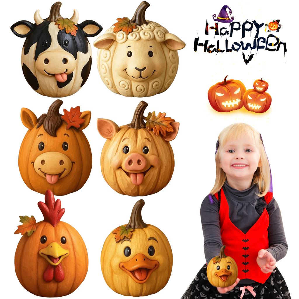 1Pc Farm Animal Pumpkin Figurines Funny Farm Animals Statue Farmhouse Pumpkin Figurines for Tabletop Home Party Decoration