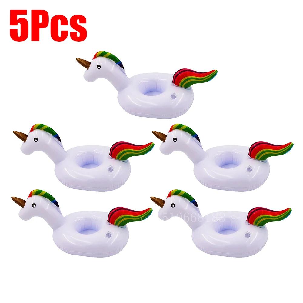 1-5Pcs Floating Cup Inflatable Flamingo Drinks Cup Holder Pool Float Bar Coasters Floatation Devices Pink Toy Drink Holder