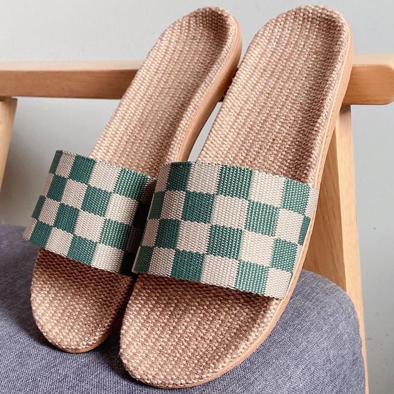 Летние модные клетчатые льняные тапочки