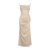 Women's Satin Bodycon Dress Spaghetti Strap Side Slip Long Dress Cowl Neck Sexy Club Midi Dresses for Evening Birthday Party Weddings