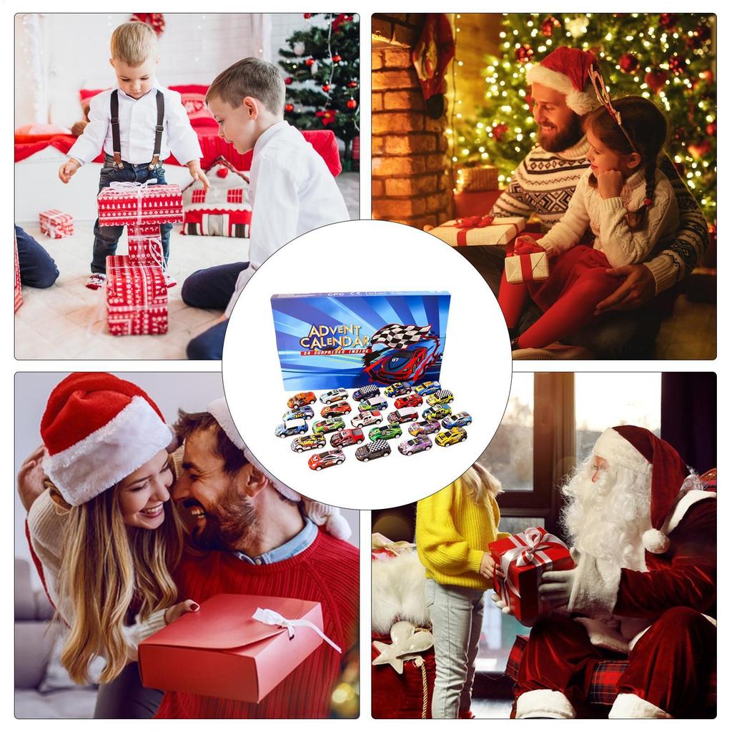 Christmas 24-day Countdown Blind Box Toy Pull Back Cars Toy for Children Gift Digital Racing Car and Christmas Advent Calendar