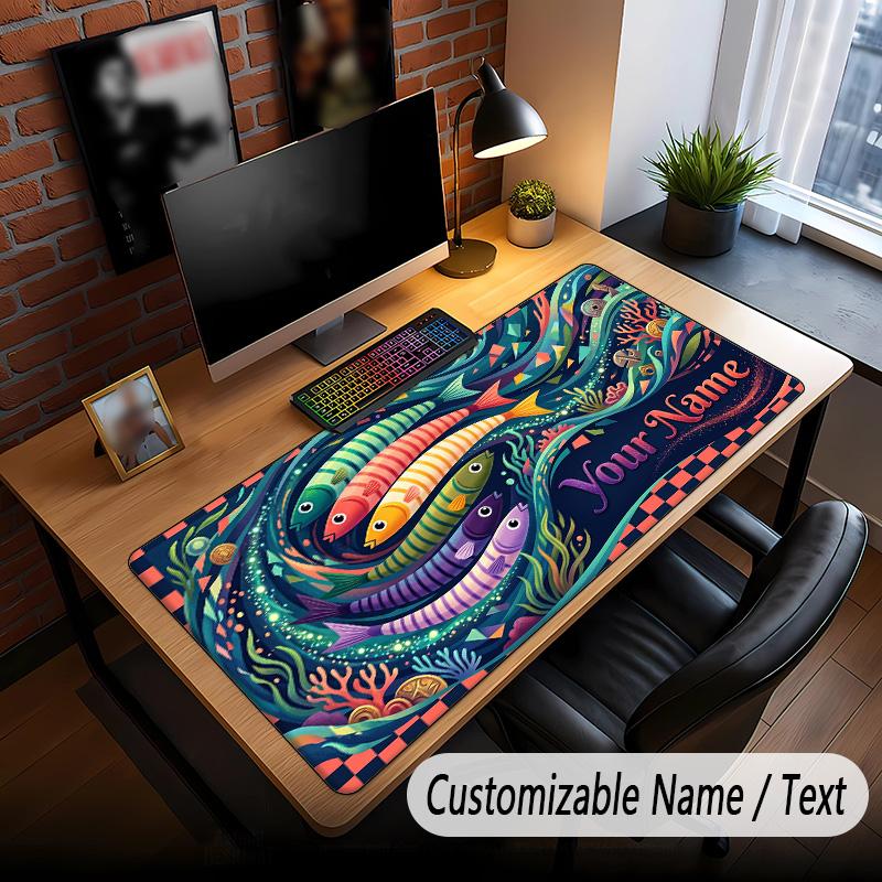 Fish Ocean Theme Custom Mouse Pad Personalized With Name Text Customized Desk Mat For Office Home Decor