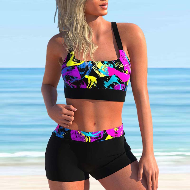 Женский купальник с лямками на плечах, бикини в красную полоску с принтом и короткий купальник-майка