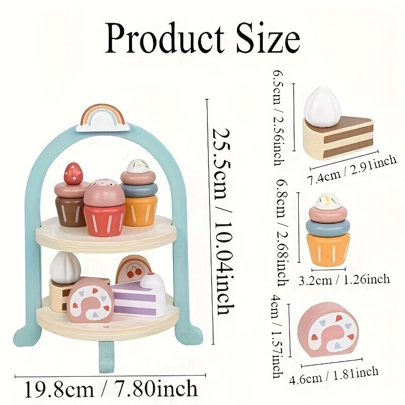 Wooden Cake Pop Shop Playset ,8 Piece Pretend Play Food Toy with Multi-Tiered Dessert Tower Educational Kitchen Roleplay Set for Kids 3+