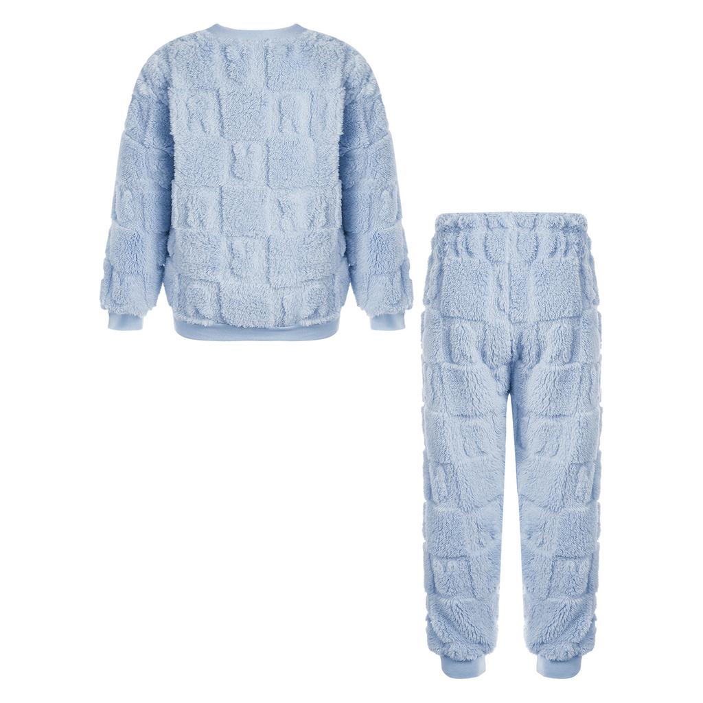 Комплект фланелевой пижамы для мальчиков и девочек, повседневная домашняя одежда, топы с круглым вырезом и длинным рукавом, брюки на резинке