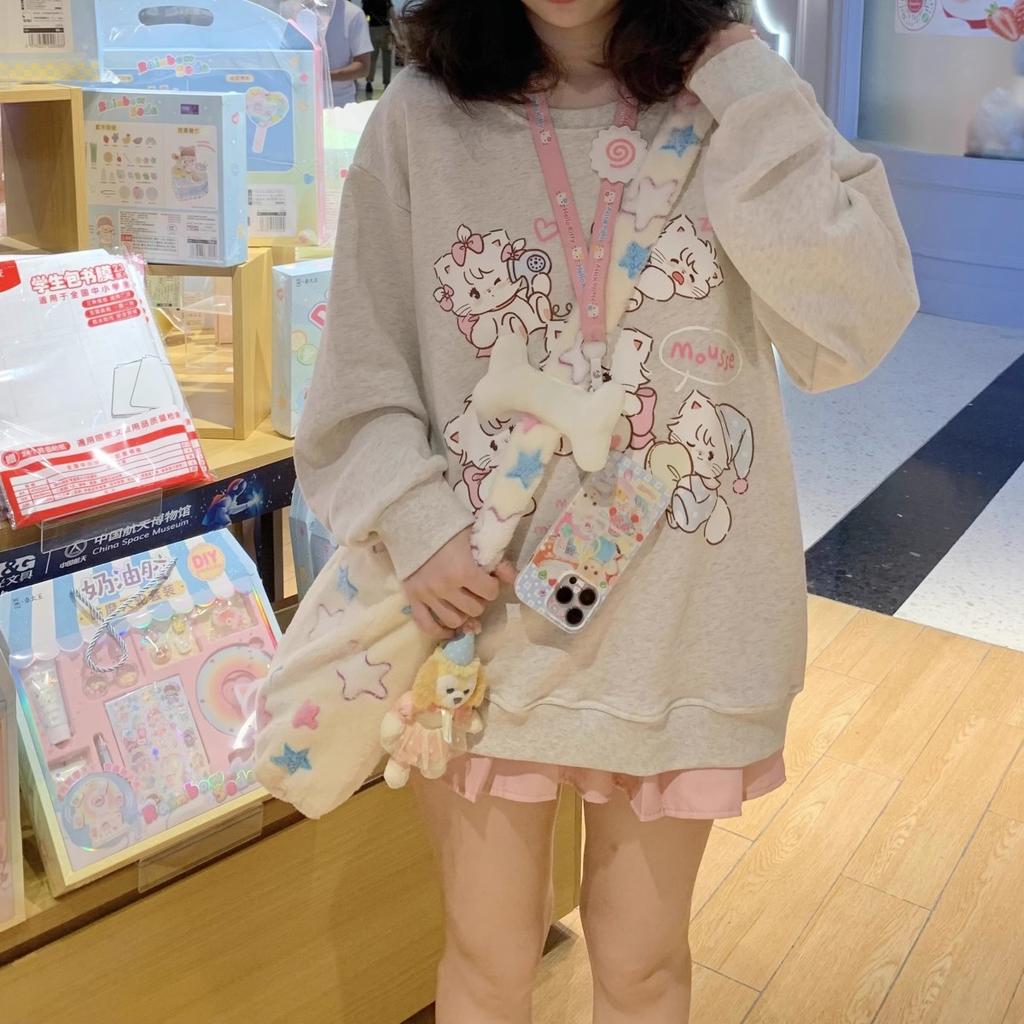 Y2k Harajuku Kawaii Hoodie Women Japanese Fashion Cute Casual Cat Print Soft Gril Loose Sweatshirt Preppy Style