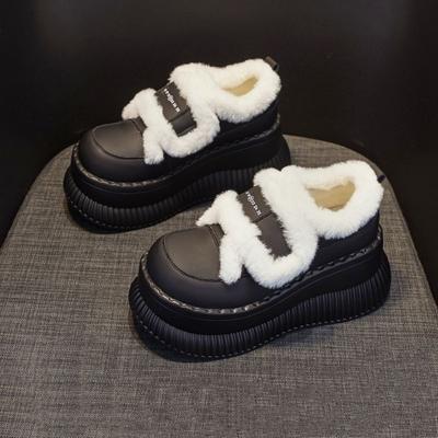 Зимние утепленные с плюшем сноубутсы, женские хлопковые туфли на толстой подошве из шерсти, для ношения на улице, женские хлопковые туфли