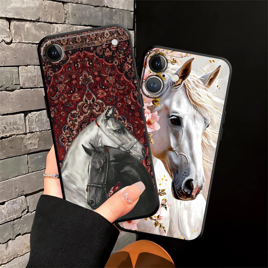 Черный мягкий чехол для телефона с рисунком животного (лошадь) для iPhone 13 12 11 17 Pro Max 17Air XS Max XR 15 16 14 Plus 7 8