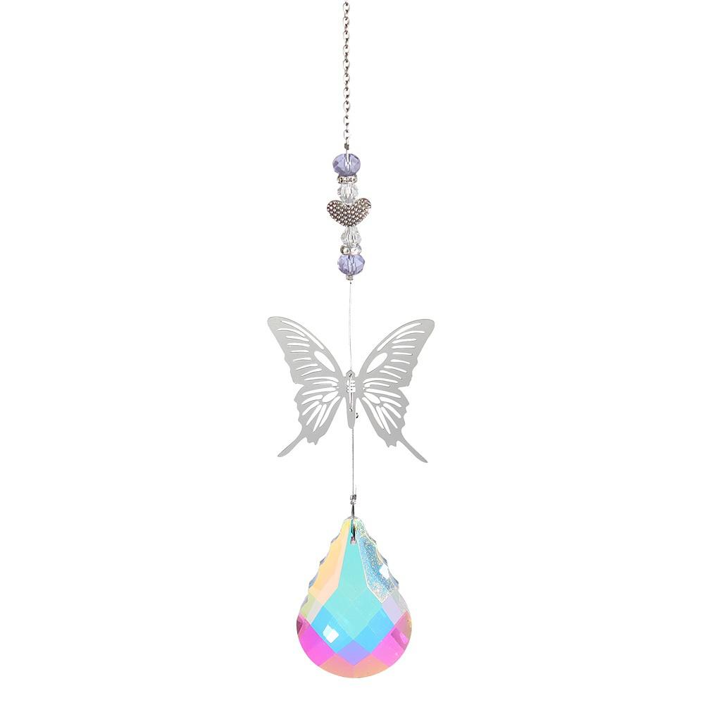 Crystal Windchimes Sun Catcher Silver Butterfly Hanging Pendant Jewelry Rainbow Chase Home Garden Window Curtain Wedding Decora