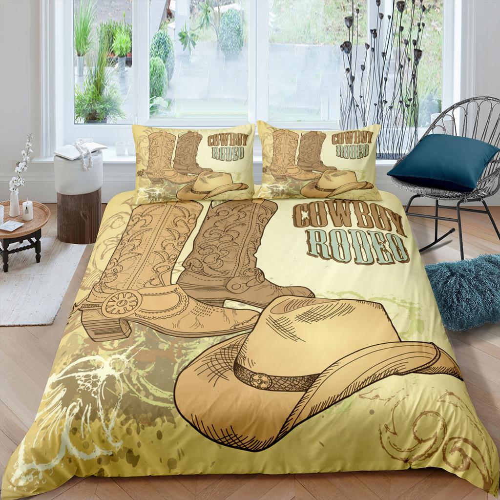 Western Cowboy King Queen Bedding Set Vintage Style Rodeo Duvet Cover Men Teens Boys Horse Quilt Cover Polyester Comforter Cover