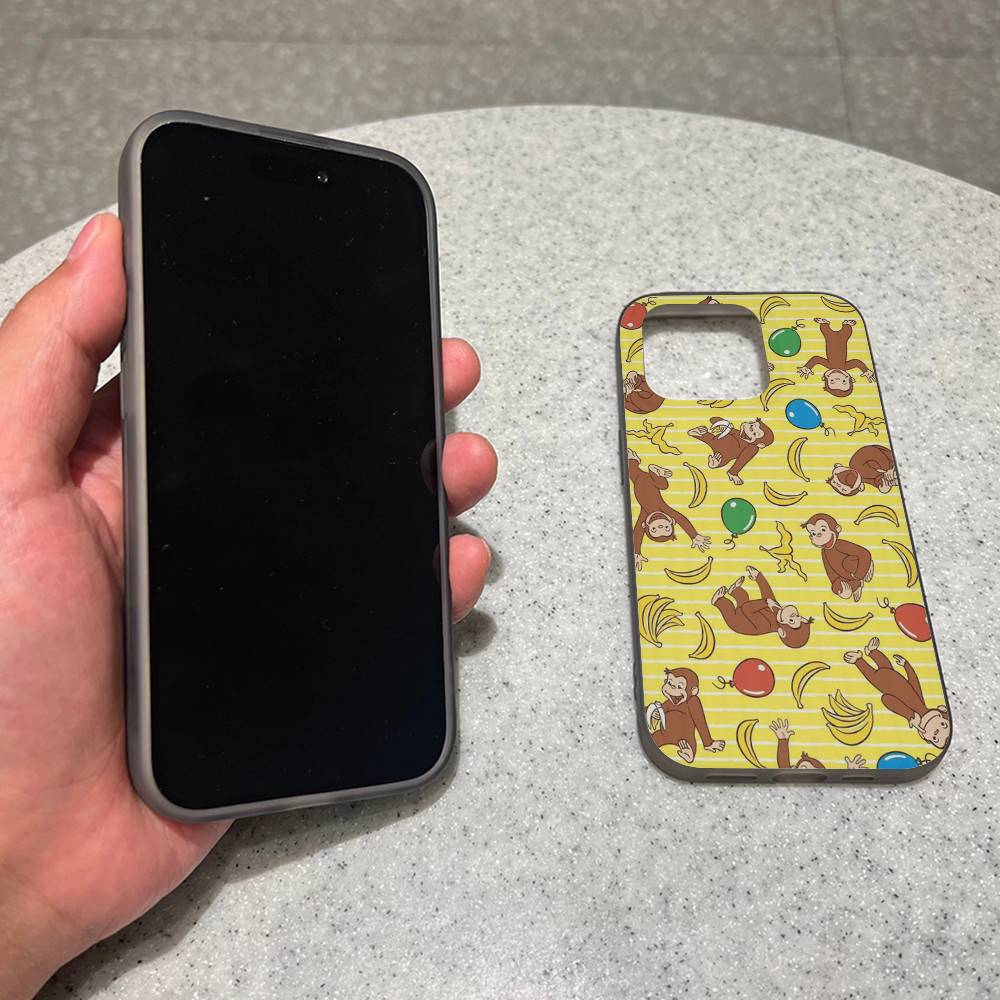 Lovely Cartoon C-Curious Georges Corrugated Stripe Phone Case For iPhone 17 16 15 14 13 12 11 Pro Max Plus Pro Shockproof Cover