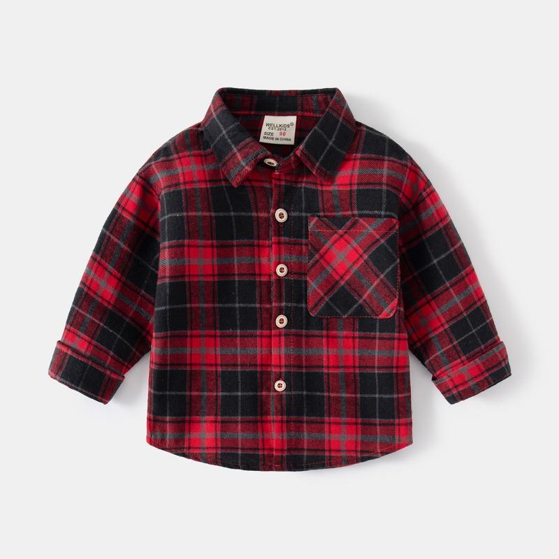 Spring and Autumn Children's New Long Sleeve Plaid Cotton Shirt