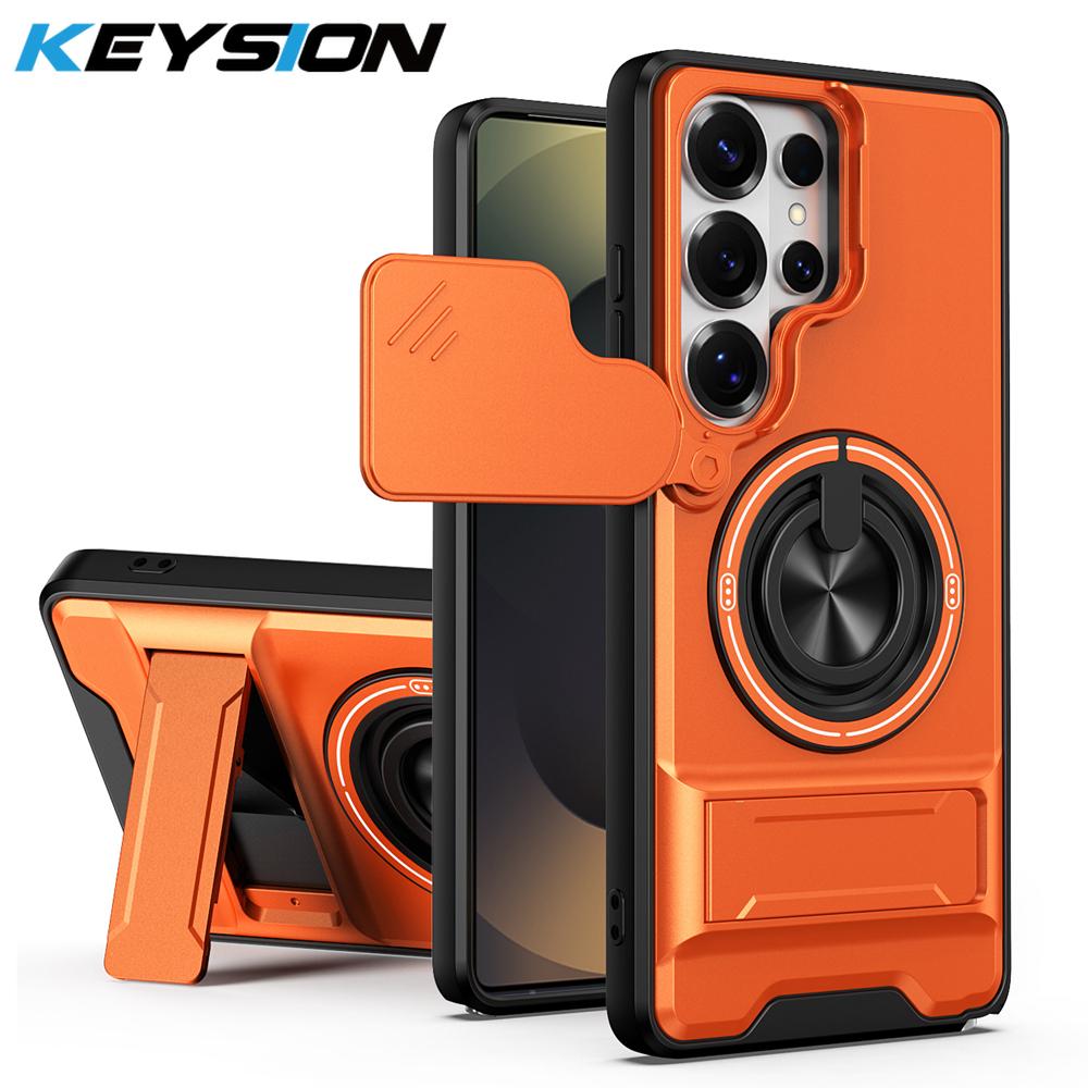 KEYSION Магнитный чехол для телефона для Samsung Galaxy S23 S24 Ultra S24+ S23 FE Защита камеры со сдвижной крышкой Вертикальная подставка Кольцо Ударопрочный чехол