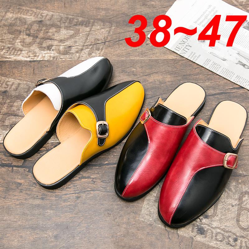 Fashion Designer Luxury Casual Moccasins Sandals Men Anti-slip Brand Half Shoes Loafers Leather Slippers Breathable Mules Fashion Slides