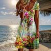 Summer Fashion Women's V Neck Short Sleeve Flower Printed  Dress Sex Short Skirt Dresses