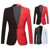 Men Spring Autumn Patchwork Contrast Color Suit Coat Lapel Long Sleeve Flap Pockets Single Button Slim Fit Suit Jacket