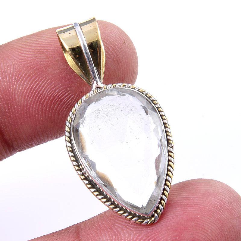 Подвеска из натурального кристалла кварца, двухцветная, из цельного серебра 925 пробы, 1,50'' t2d98