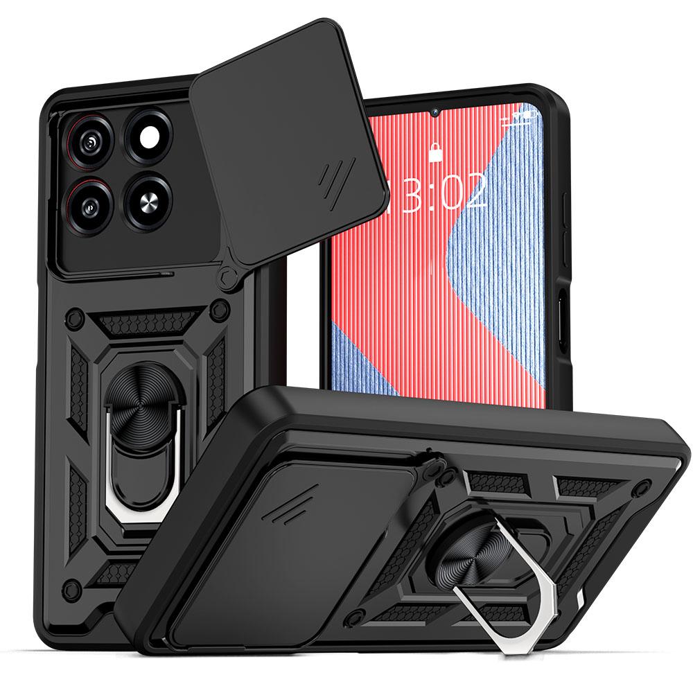 KEYSION Shockproof Armor Case for ZTE Blade A55 A35 Silicone+PC Slide Camera Protection Ring Stand Phone Cover for Blade A35 A55