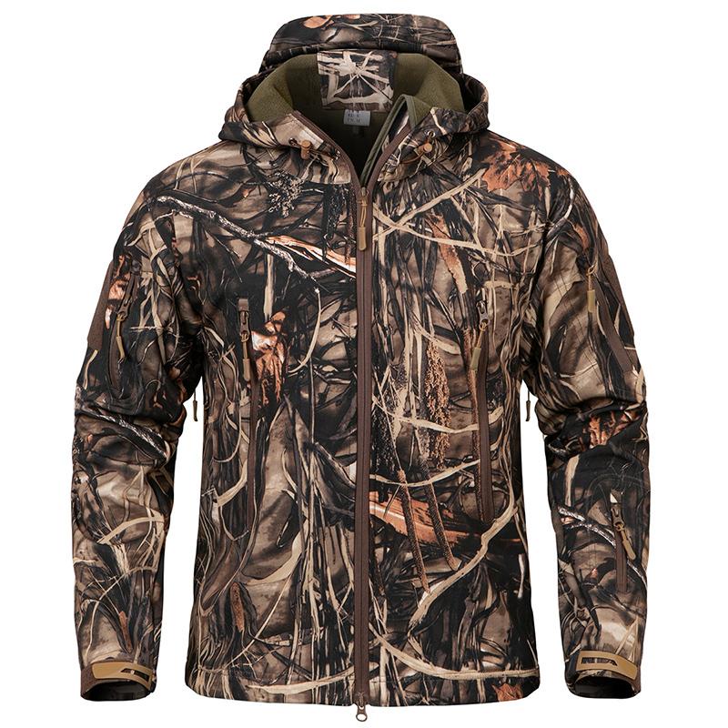 Men's Soft Shell Waterproof Camouflage Hunting Jacket Warm Fleece Lined Hooded Camo Hunt Clothes Military Tactical Coat Outdoor Windbreaker US Size