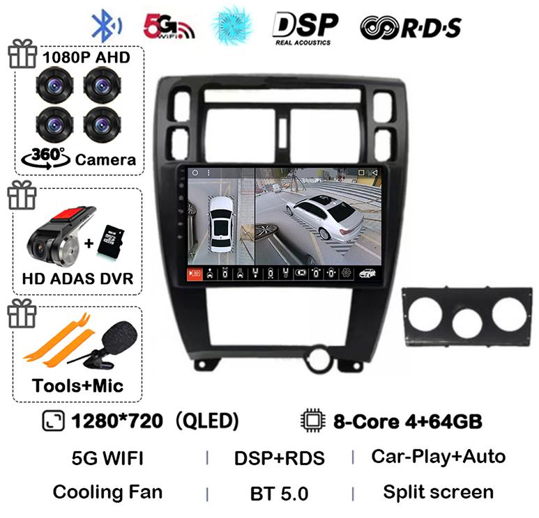 Android 14 Carplay Auto WIFI+4G Для Hyundai Tucson 2004 2005 2006 2007 2008 2009 Автомагнитола Мультимедийный Стерео Видеоплеер GPS BT