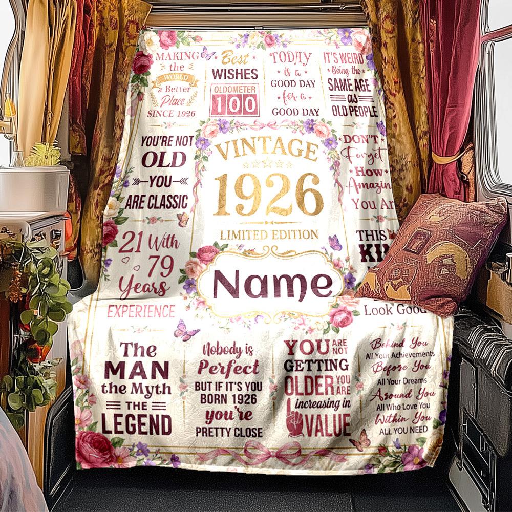 Vintage Milestone Birthday Blanket Personalized Name Soft Comfortable Stylish Blanket Car Blanket Perfect For Travel Camping Outdoor Home Suitable For