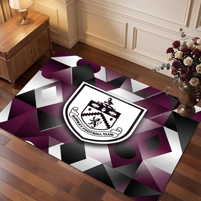 Burnley Football Print Crystal Velvet Rug, Comfortable Water Absorbent Non Slip Indoor Floor Carpet
