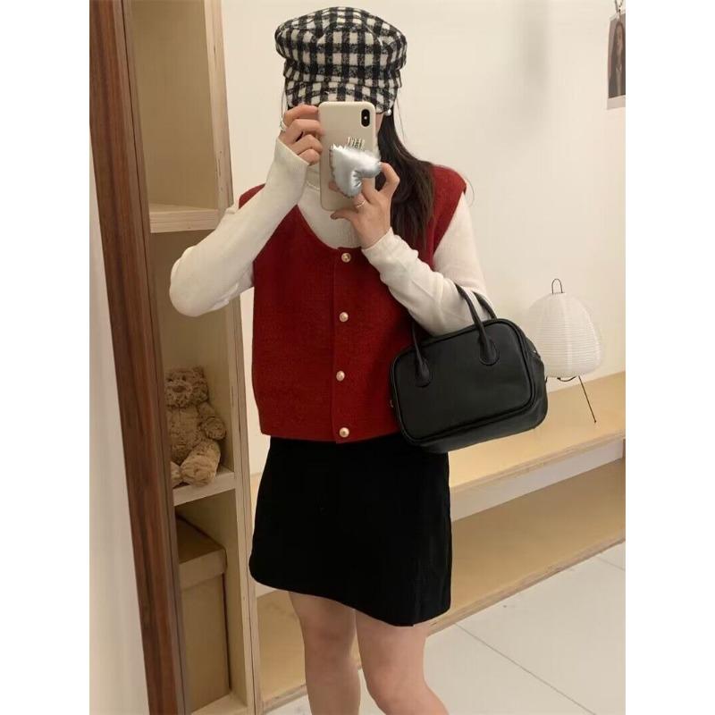 Женский однобортный вязаный кардиган с U-образным вырезом, однотонный, осенне-зимний жилет