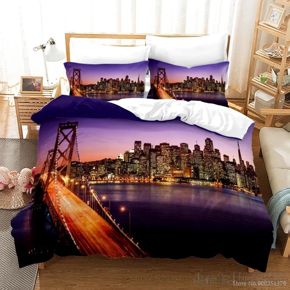 New York City Night View Love Child Duvet Cover Set HD Comforter Cover Bedclothes for Kids Bedding Sets Bedroom Decor