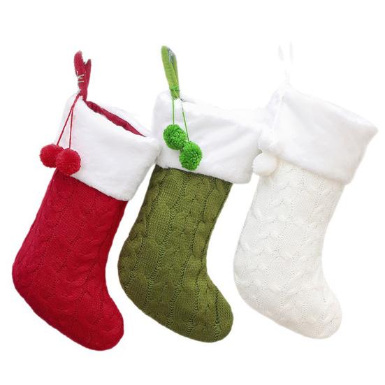 Рождественские чулки 17 дюймов Большие Вязаные Каминные Подвесные Чулки с Белой Манжетой из Искусственного Меха для Украшения Рождественской Вечеринки