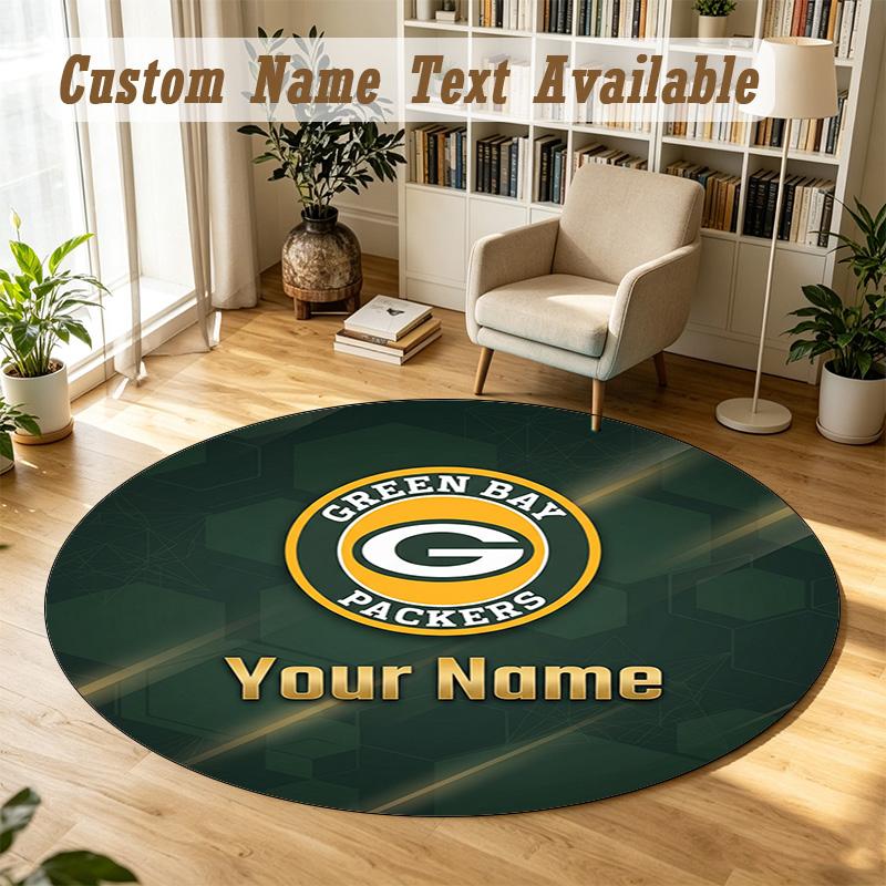 Round Rug Custom NameGreen Bay Packers Pattern Non Slip Carpet Home Floor Decor