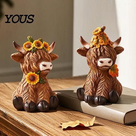 Реалистичные ornaments в форме животных, Статуэтка Хайлендской коровы для сада, Милая фигурка из смолы, Наружная и внутренняя, Ручная роспись, Коллекционные предметы, Декор для стола, Подарок