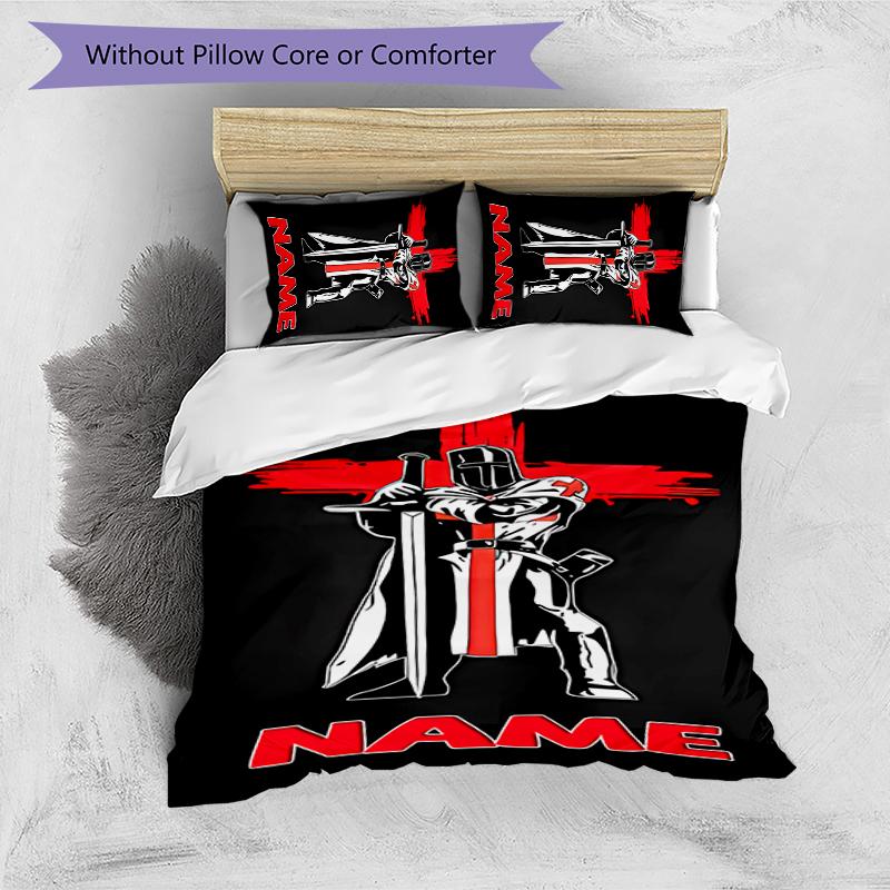 3pcs Custom Name Cartoon Knights Templar Bedding Set Duvet Cover Closure Includes 1 Duvet Cover & 2 Pillowcases for All Seasons Bedroom Decor